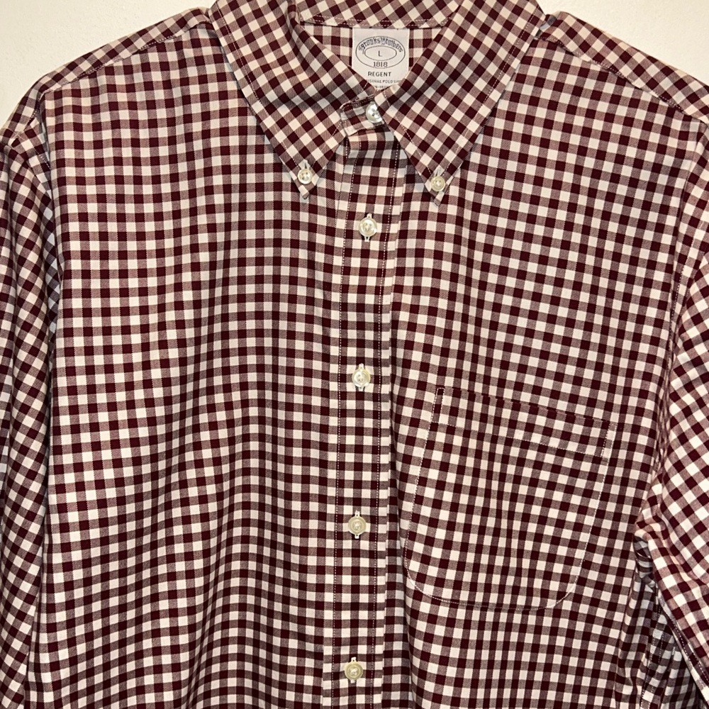 Brooks Brothers Maroon and White Checkered Shirt